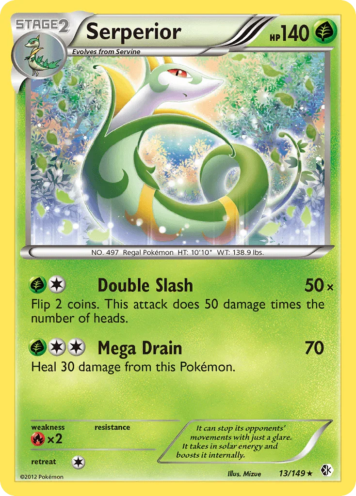 13, Black & White: Boundaries Crossed, Fire[×2], Grass, Holo Rare, Holofoil, Reverse Holofoil Serperior (13/149) [Black & White: Boundaries Crossed] - Trading Card World