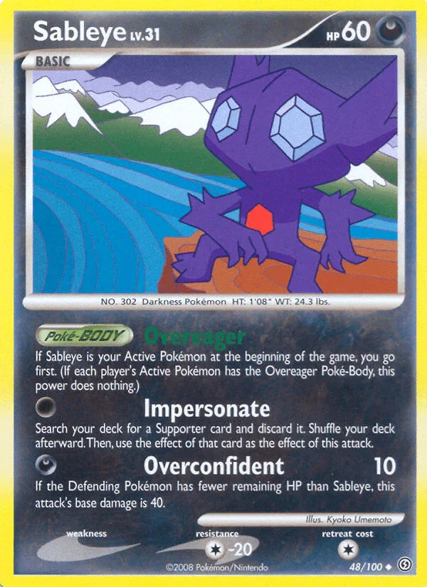 48, Colorless[-20], Darkness, Diamond & Pearl: Stormfront, Normal, Reverse Holofoil, Uncommon Sableye (48/100) [Diamond & Pearl: Stormfront] - Trading Card World