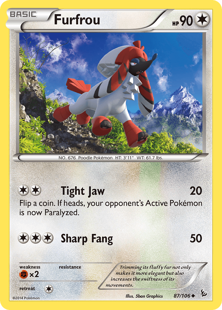 87, Colorless, Fighting[×2], Normal, Reverse Holofoil, Uncommon, XY: Flashfire Furfrou (87/106) [XY: Flashfire] - Trading Card World