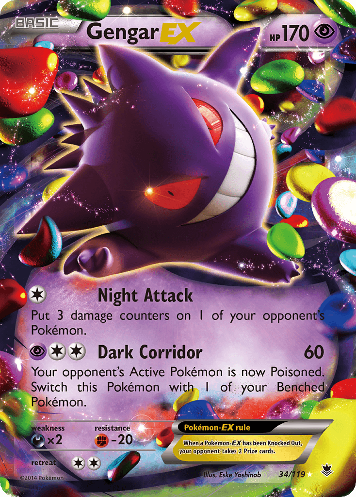 34, Darkness[×2], Fighting[-20], Holofoil, Psychic, Ultra Rare, XY: Phantom Forces Gengar EX (34/119) [XY: Phantom Forces] - Trading Card World