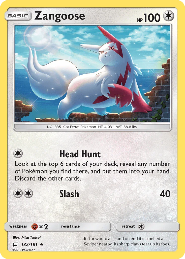 132, Colorless, Fighting[×2], Holo Rare, Holofoil, Reverse Holofoil, Sun & Moon: Team Up Zangoose (132/181) [Sun & Moon: Team Up] - Trading Card World