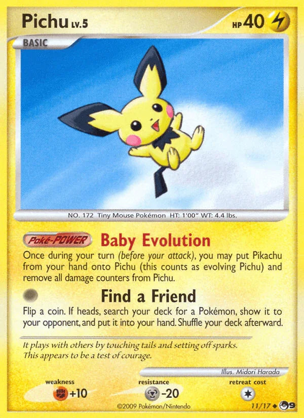 11, Fighting [+10], Lightning, Metal[-20], Normal, POP Series 9, Uncommon Pichu (11/17) [POP Series 9] - Trading Card World
