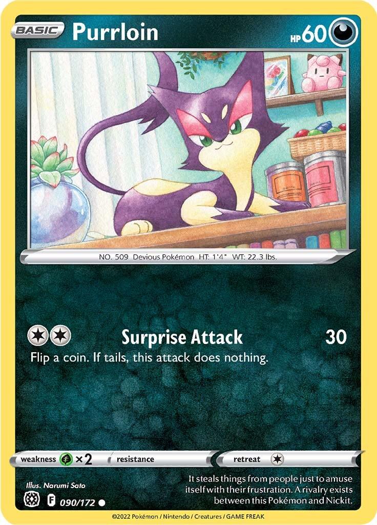 090, Common, Darkness, Grass [x2], Normal, Reverse Holofoil, Sword & Shield: Brilliant Stars Purrloin (090/172) [Sword & Shield: Brilliant Stars] - Trading Card World