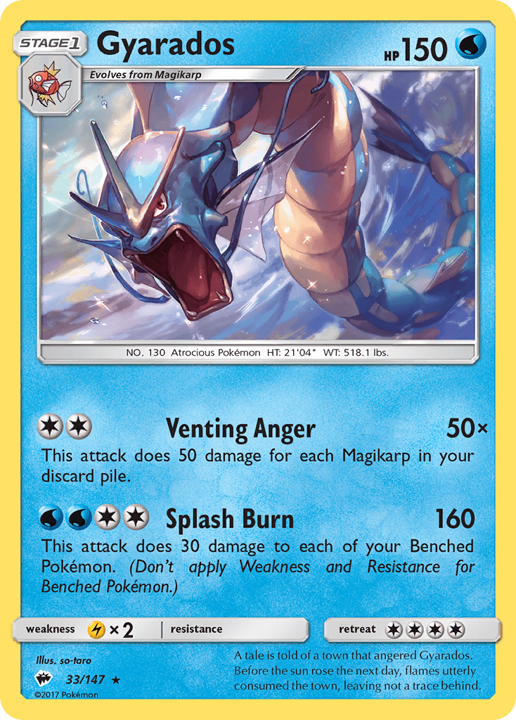 33, Holo Rare, Holofoil, Lightning[×2], Reverse Holofoil, Sun & Moon: Burning Shadows, Water Gyarados (33/147) [Sun & Moon: Burning Shadows] - Trading Card World