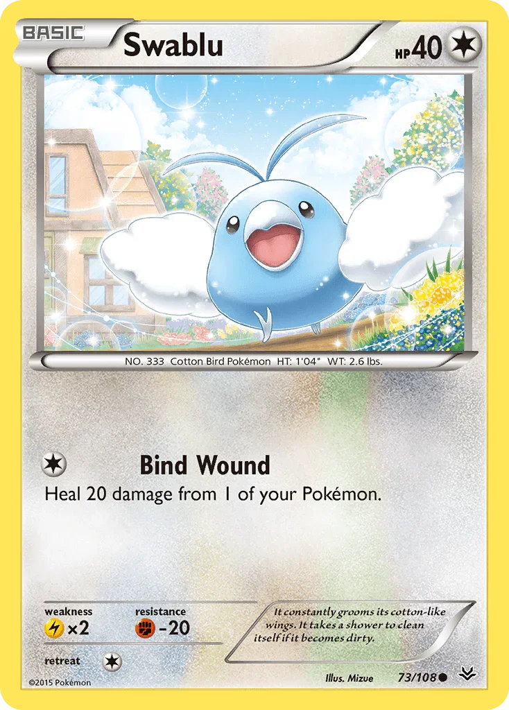 73, Colorless, Common, Fighting[-20], Lightning[×2], Normal, Reverse Holofoil, XY: Roaring Skies Swablu (73/108) [XY: Roaring Skies] - Trading Card World