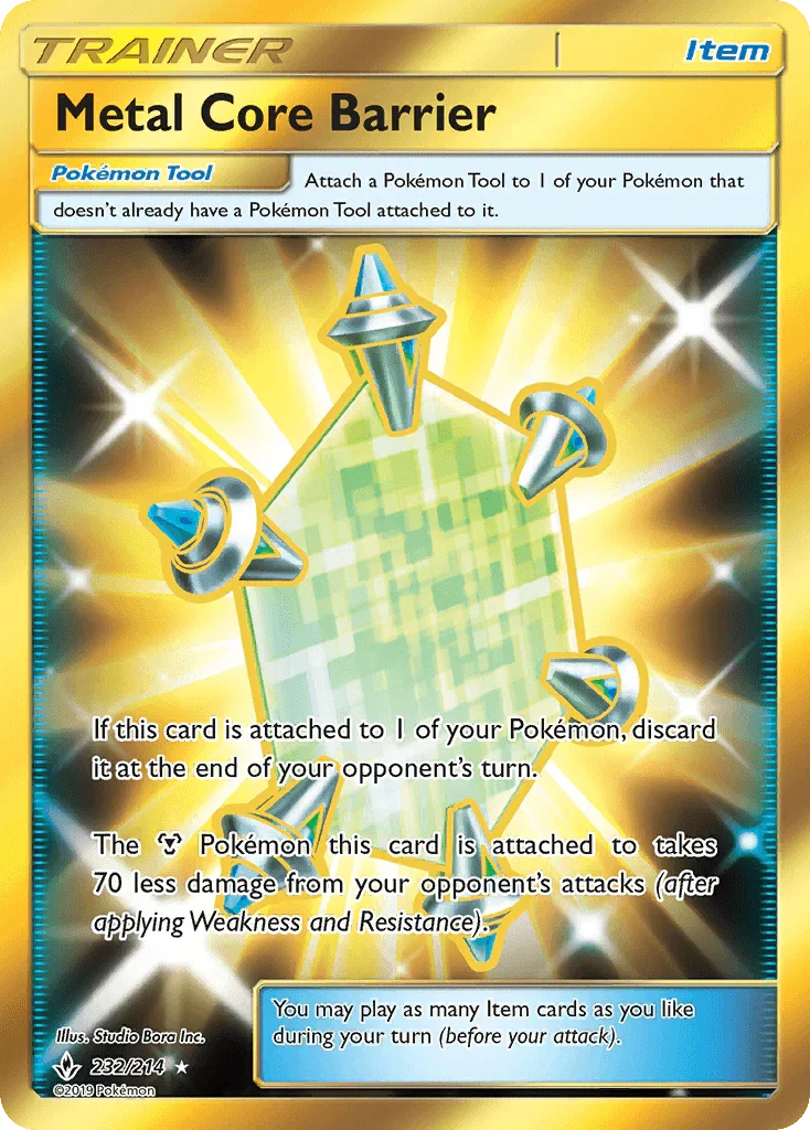 232, Holofoil, Item, Secret Rare, Sun & Moon: Unbroken Bonds Metal Core Barrier (232/214) [Sun & Moon: Unbroken Bonds] - Trading Card World
