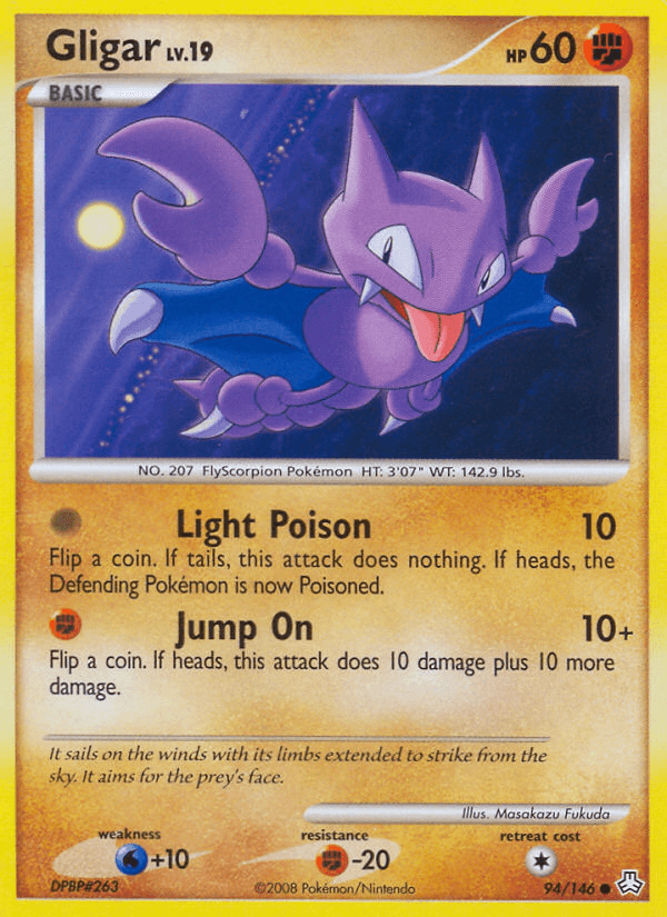 94, Common, Diamond & Pearl: Legends Awakened, Fighting, Fighting[-20], Normal, Reverse Holofoil, Water[+10] Gligar (94/146) [Diamond & Pearl: Legends Awakened] - Trading Card World