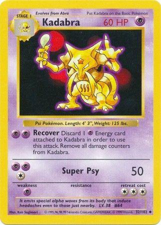 32, Base Set Shadowless Unlimited, Normal, Psychic, Psychic[×2], Uncommon Kadabra (32/102) [Base Set Shadowless Unlimited] - Trading Card World