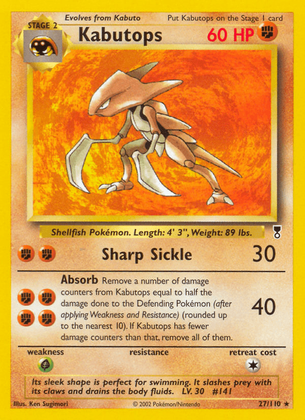 27, Fighting, Grass[×2], Legendary Collection, Normal, Rare, Reverse Holofoil Kabutops (27/110) [Legendary Collection] - Trading Card World