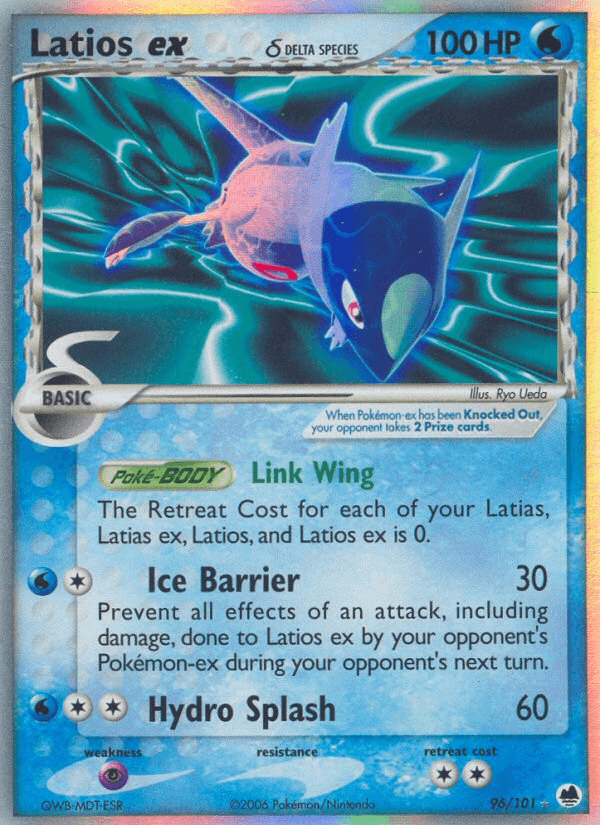 96, EX: Dragon Frontiers, Holofoil, Psychic[×2], Ultra Rare, Water Latios ex (96/101) (Delta Species) [EX: Dragon Frontiers] - Trading Card World