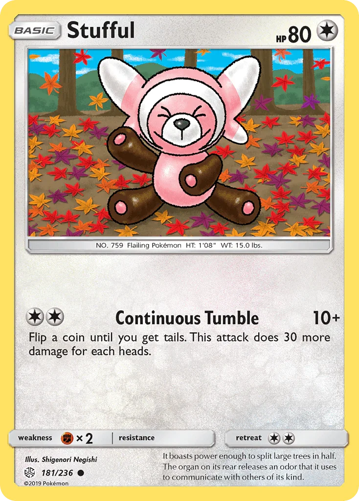181, Colorless, Common, Fighting[×2], Normal, Reverse Holofoil, Sun & Moon: Cosmic Eclipse Stufful (181/236) [Sun & Moon: Cosmic Eclipse] - Trading Card World
