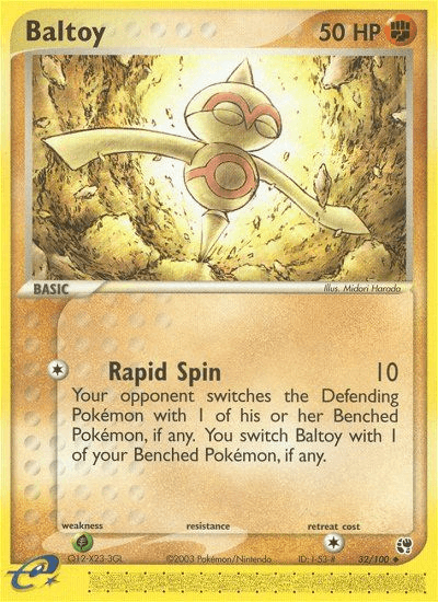32, EX: Sandstorm, Fighting, Grass[×2], Normal, Reverse Holofoil, Uncommon Baltoy (32/100) [EX: Sandstorm] - Trading Card World