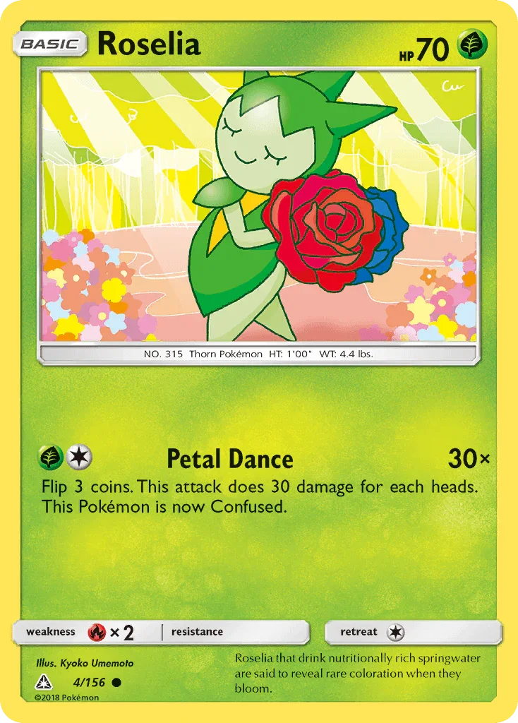 Common, Fire[×2], Grass, Normal, Reverse Holofoil, Sun & Moon: Ultra Prism Roselia (4/156) [Sun & Moon: Ultra Prism] - Trading Card World