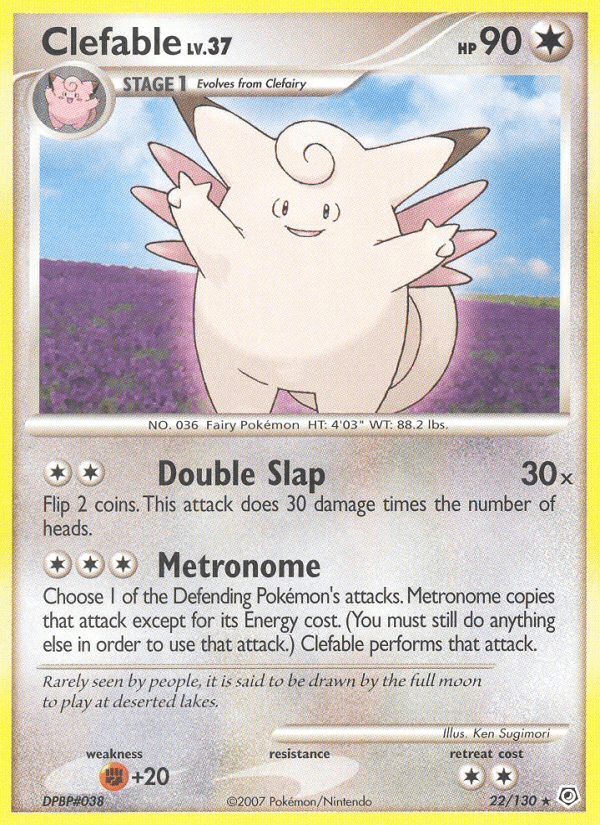 22, Colorless, Diamond & Pearl: Base Set, Fighting[+20], Normal, Rare, Reverse Holofoil Clefable (22/130) [Diamond & Pearl: Base Set] - Trading Card World