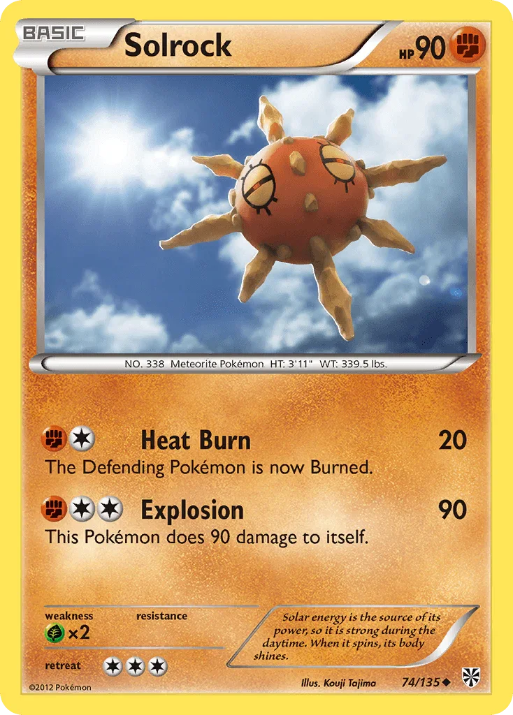 74, Black & White: Plasma Storm, Fighting, Grass[×2], Normal, Reverse Holofoil, Uncommon Solrock (74/135) [Black & White: Plasma Storm] - Trading Card World