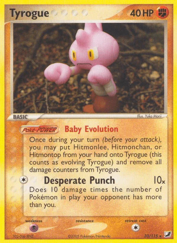33, EX: Unseen Forces, Fighting, Normal, Psychic[×2], Rare Tyrogue (33/115) [EX: Unseen Forces] - Trading Card World
