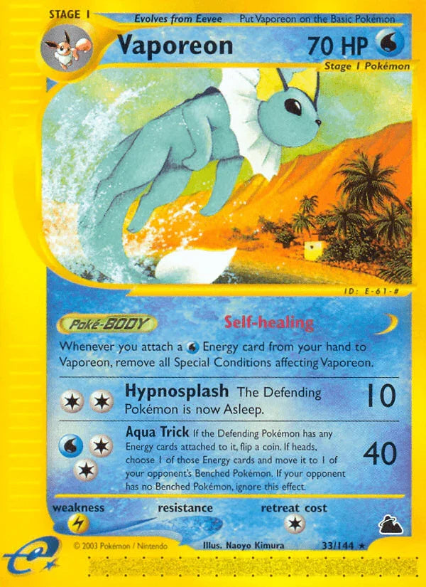 33, Lightning[×2], Normal, Rare, Reverse Holofoil, Skyridge, Water Vaporeon (33/144) [Skyridge] - Trading Card World