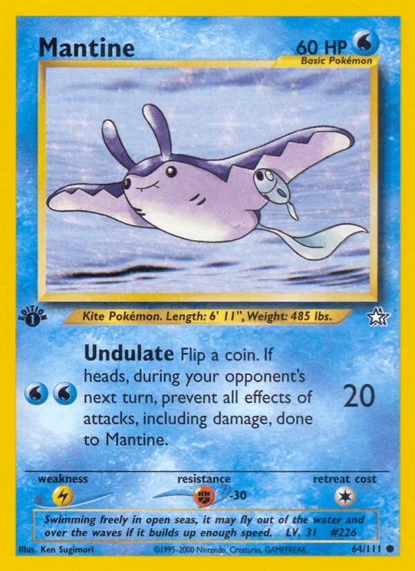 1st Edition Normal, 64, Common, Fighting[-30], Lightning[×2], Neo Genesis 1st Edition, Water Mantine (64/111) [Neo Genesis 1st Edition] - Trading Card World