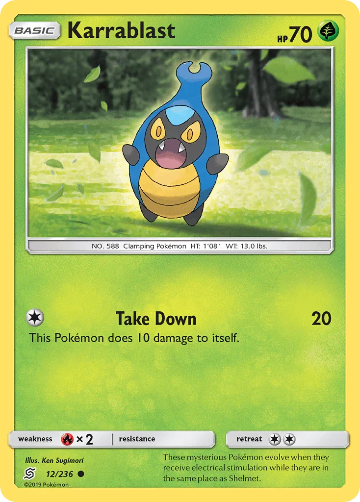 12, Common, Fire[×2], Grass, Normal, Reverse Holofoil, Sun & Moon: Unified Minds Karrablast (12/236) [Sun & Moon: Unified Minds] - Trading Card World