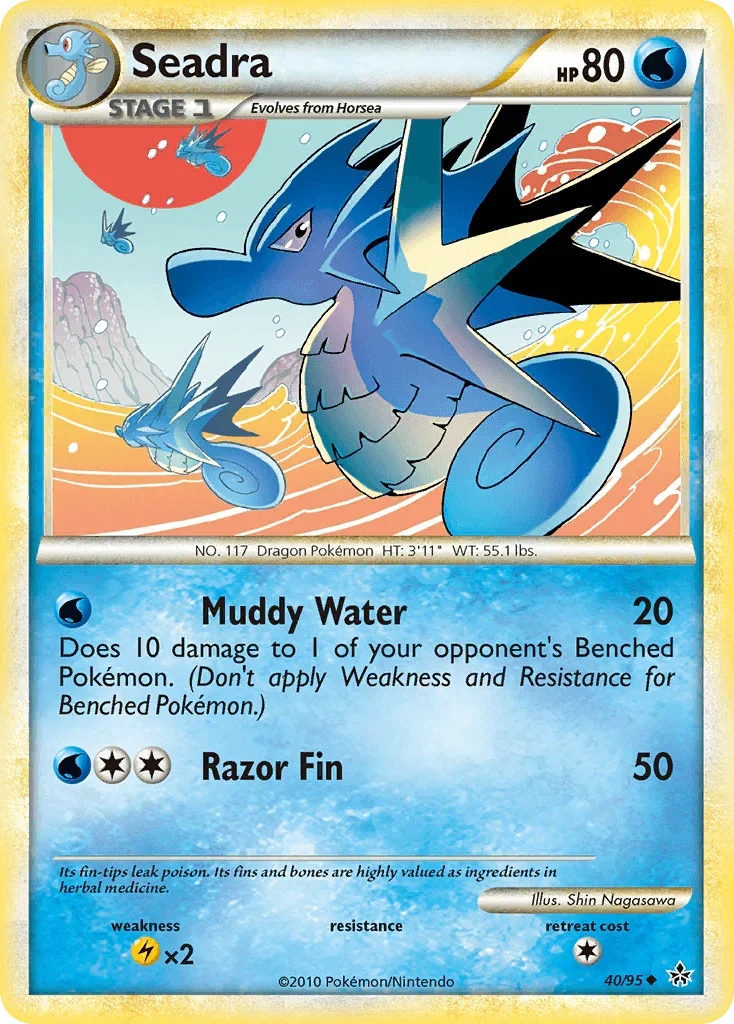 40, HeartGold & SoulSilver: Unleashed, Lightning[×2], Normal, Reverse Holofoil, Uncommon, Water Seadra (40/95) [HeartGold & SoulSilver: Unleashed] - Trading Card World