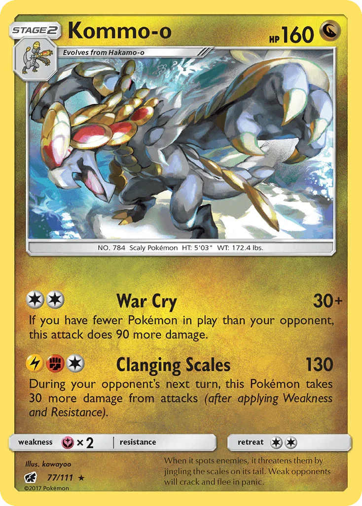 77, Dragon, Fairy[×2], Normal, Rare, Reverse Holofoil, Sun & Moon: Crimson Invasion Kommo-o (77/111) [Sun & Moon: Crimson Invasion] - Trading Card World