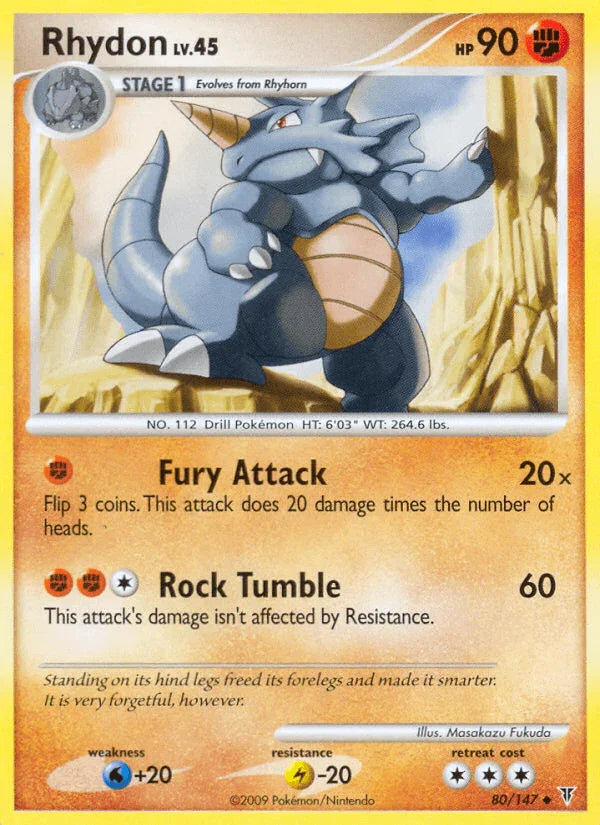 80, Fighting, Lightning[-20], Normal, Platinum: Supreme Victors, Reverse Holofoil, Uncommon, Water[+20] Rhydon (80/147) [Platinum: Supreme Victors] - Trading Card World