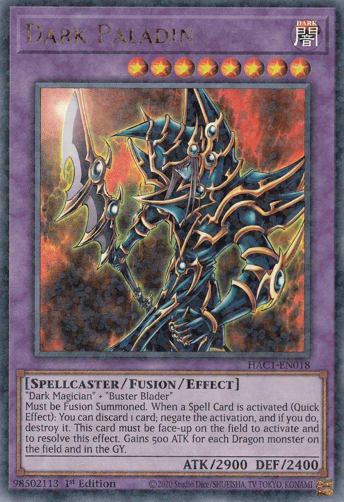 1st Edition, Dark, Fusion/Effect Monster, Hidden Arsenal: Chapter 1, Parallel Rare, Spellcaster Dark Paladin (Duel Terminal) [HAC1-EN018] Parallel Rare - Trading Card World
