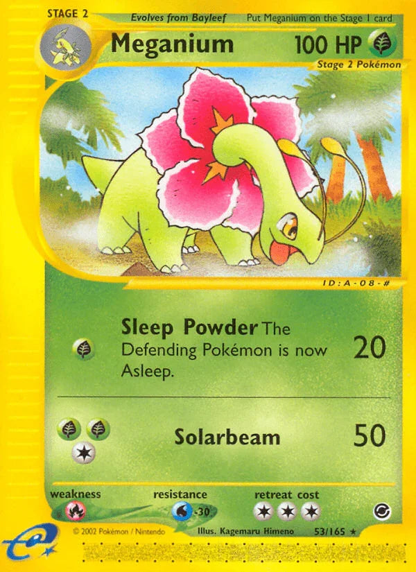 53, Expedition: Base Set, Fire[×2], Grass, Normal, Rare, Reverse Holofoil, Water[-30] Meganium (53/165) [Expedition: Base Set] - Trading Card World