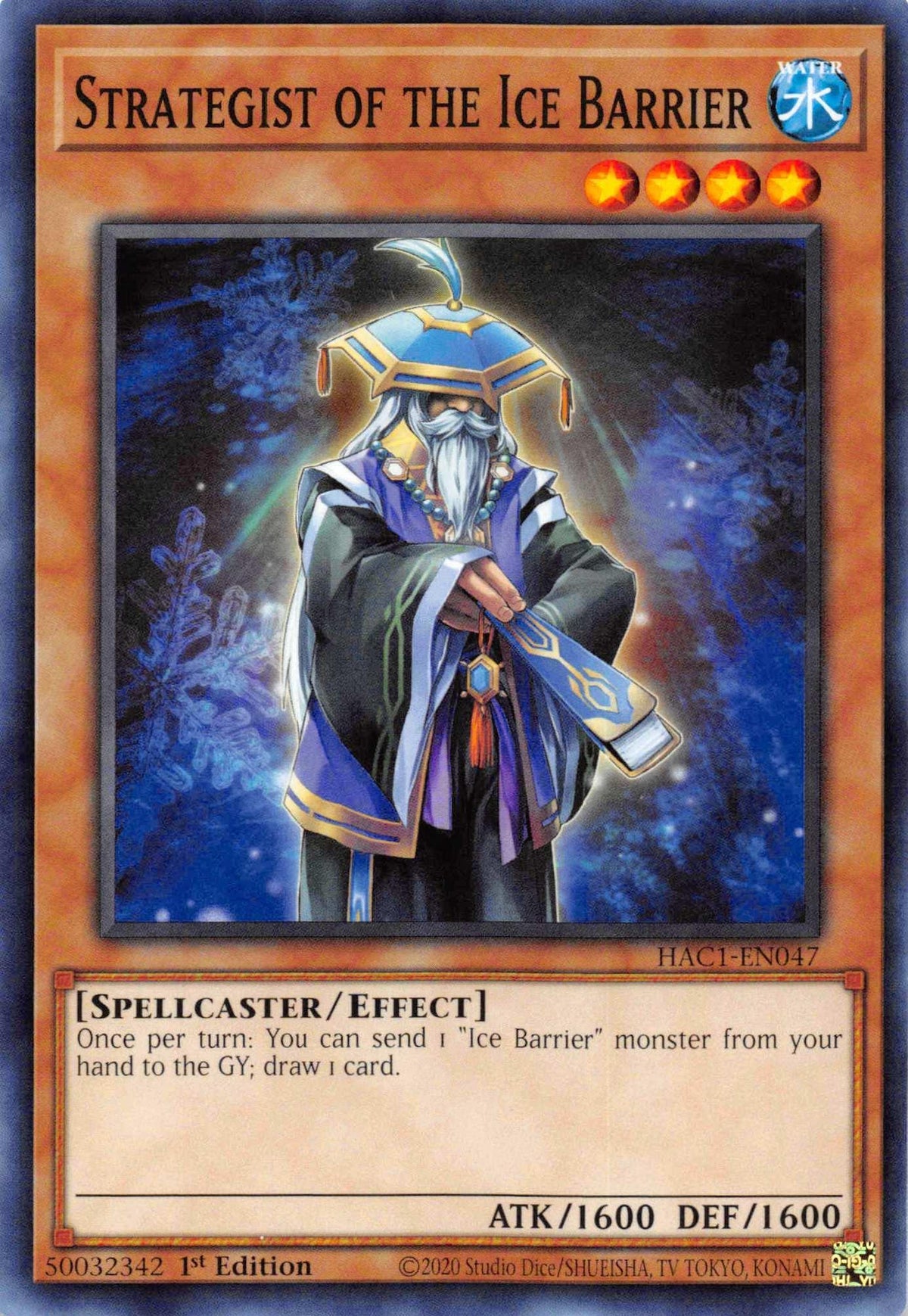 1st Edition, Common, Effect Monster, Hidden Arsenal: Chapter 1, Spellcaster, Water Strategist of the Ice Barrier [HAC1-EN047] Common - Trading Card World