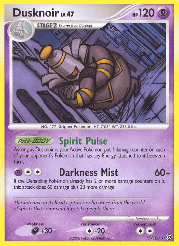 17, Colorless[-20], Darkness[+30], Diamond & Pearl: Stormfront, Normal, Psychic, Rare, Reverse Holofoil Dusknoir (17/100) [Diamond & Pearl: Stormfront] - Trading Card World