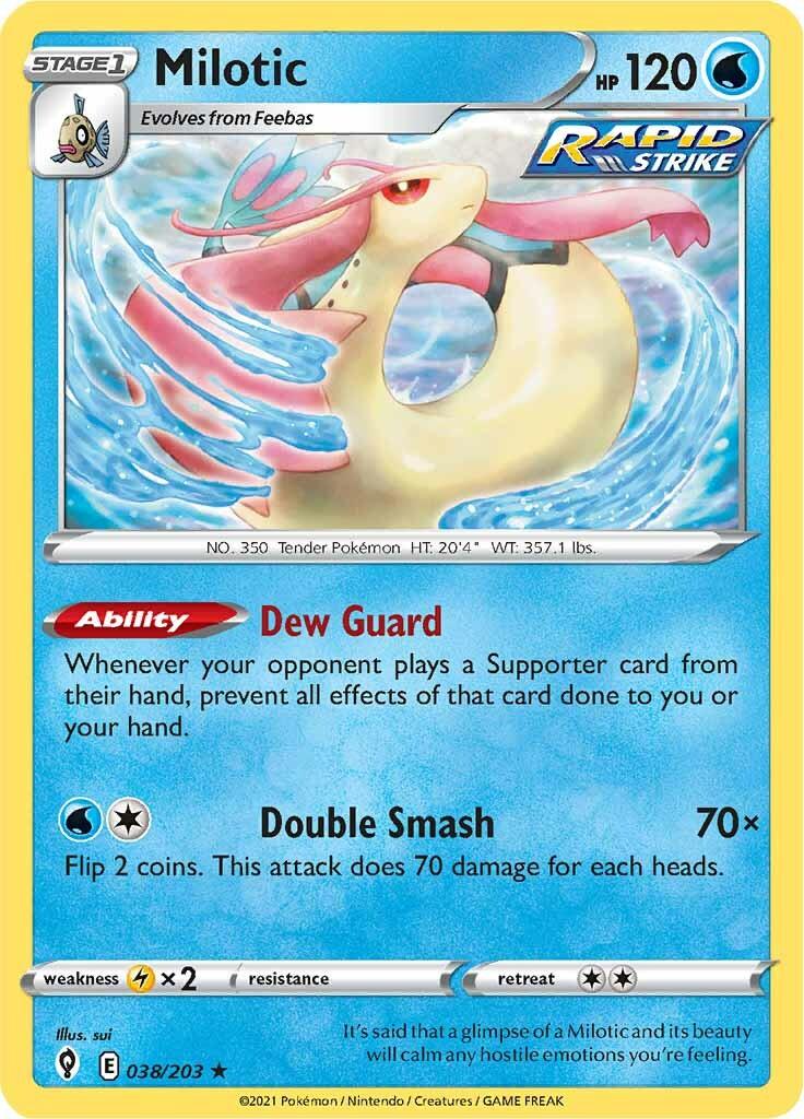 038, Lightning [x2], Normal, Rare, Reverse Holofoil, Sword & Shield: Evolving Skies, Water Milotic (038/203) [Sword & Shield: Evolving Skies] - Trading Card World