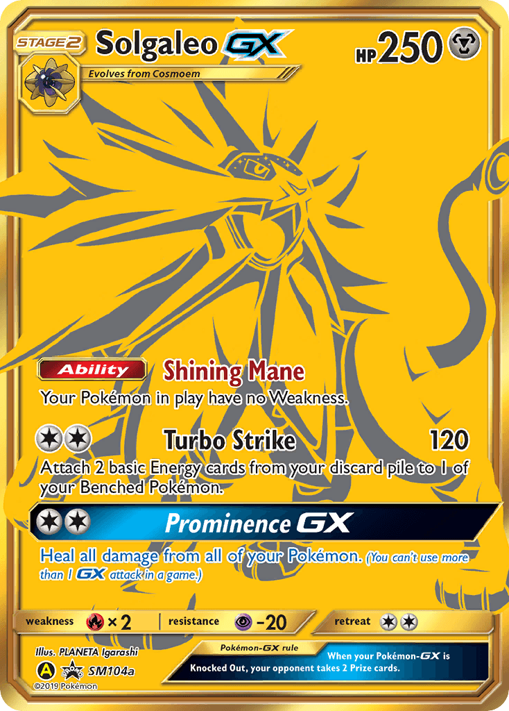 Fire[×2], Holofoil, Metal, Promo, Psychic[-20], SM104a, Sun & Moon: Black Star Promos Solgaleo GX (SM104a) [Sun & Moon: Black Star Promos] - Trading Card World
