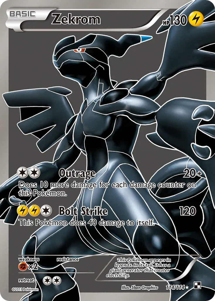 114, Black & White: Base Set, Fighting[×2], Holofoil, Lightning, Ultra Rare Zekrom (114/114) [Black & White: Base Set] - Trading Card World
