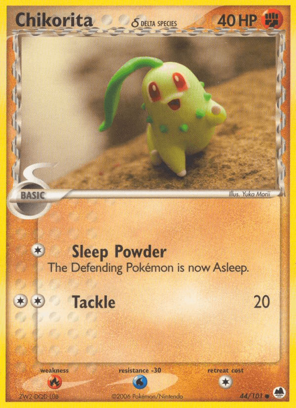 44, Common, EX: Dragon Frontiers, Fighting, Fire[×2], Normal, Water[-30] Chikorita (44/101) (Delta Species) [EX: Dragon Frontiers] - Trading Card World