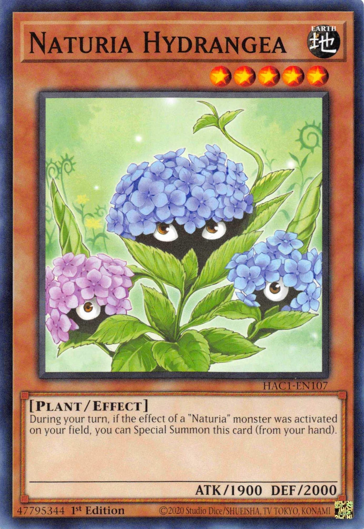 1st Edition, Common, Earth, Effect Monster, Hidden Arsenal: Chapter 1, Plant Naturia Hydrangea [HAC1-EN107] Common - Trading Card World