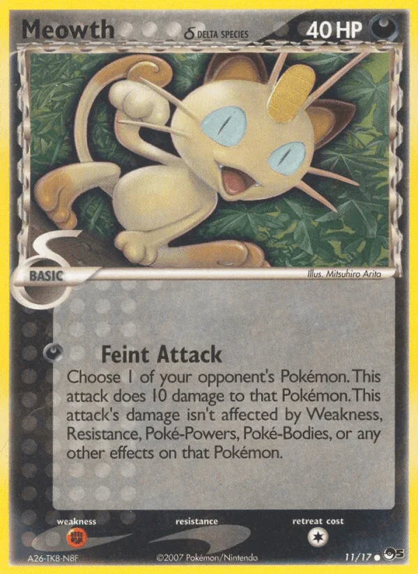 11, Common, Darkness, Fighting[×2], Normal, POP Series 5 Meowth (11/17) (Delta Species) [POP Series 5] - Trading Card World