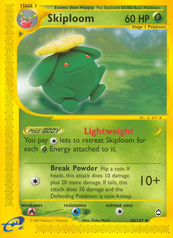 60, Aquapolis, Fire[×2], Grass, Normal, Reverse Holofoil, Uncommon, Water[-30] Skiploom (60/147) [Aquapolis] - Trading Card World