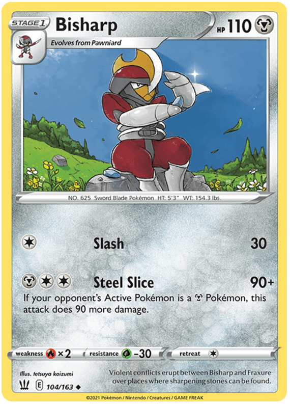 Fire[x2], Grass[-30], Metal, Normal, Reverse Holofoil, Sword & Shield: Battle Styles, Uncommon Bisharp (104/163) [Sword & Shield: Battle Styles] - Trading Card World