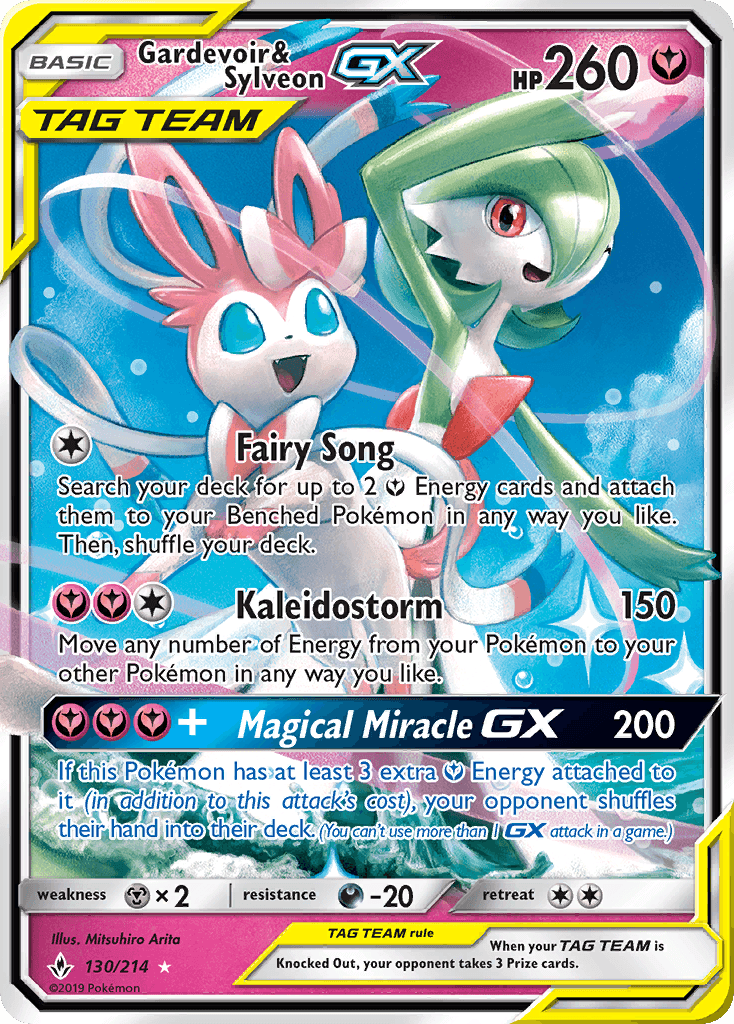130, Darkness[-20], Fairy, Holofoil, Metal[×2], Sun & Moon: Unbroken Bonds, Ultra Rare Gardevoir & Sylveon GX (130/214) [Sun & Moon: Unbroken Bonds] - Trading Card World