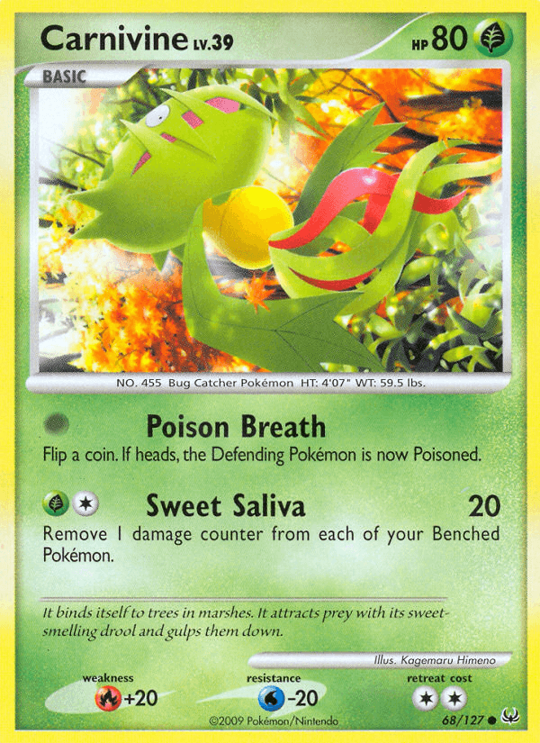 68, Common, Fire[+20], Grass, Normal, Platinum: Base Set, Reverse Holofoil, Water[-20] Carnivine (68/127) [Platinum: Base Set] - Trading Card World