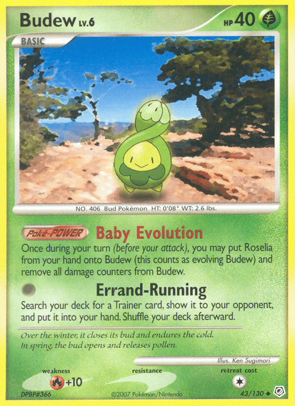 43, Diamond & Pearl: Base Set, Fire[+10], Grass, Normal, Reverse Holofoil, Uncommon Budew (43/130) [Diamond & Pearl: Base Set] - Trading Card World