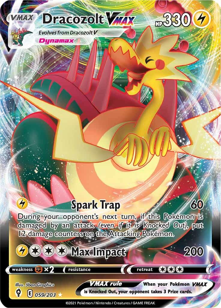059, Fighting [x2], Holofoil, Lightning, Sword & Shield: Evolving Skies, Ultra Rare Dracozolt VMAX (059/203) [Sword & Shield: Evolving Skies] - Trading Card World