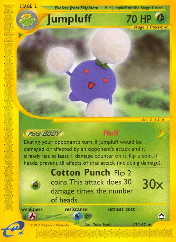 17, Aquapolis, Fire[×2], Grass, Normal, Rare, Reverse Holofoil, Water[-30] Jumpluff (17/147) [Aquapolis] - Trading Card World