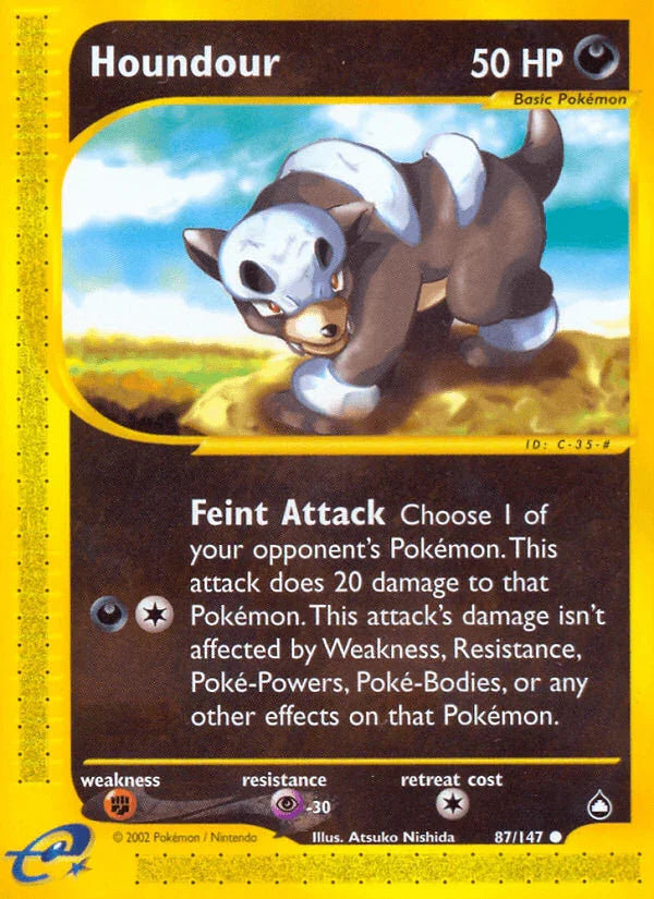 87, Aquapolis, Common, Darkness, Fighting[×2], Normal, Psychic[-30], Reverse Holofoil Houndour (87/147) [Aquapolis] - Trading Card World