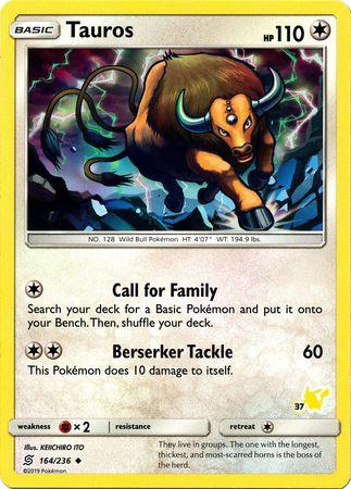 164, Battle Academy 2020, Colorless, Fighting[×2], Normal, Promo Tauros (164/236) (Pikachu Stamp #37) [Battle Academy 2020] - Trading Card World