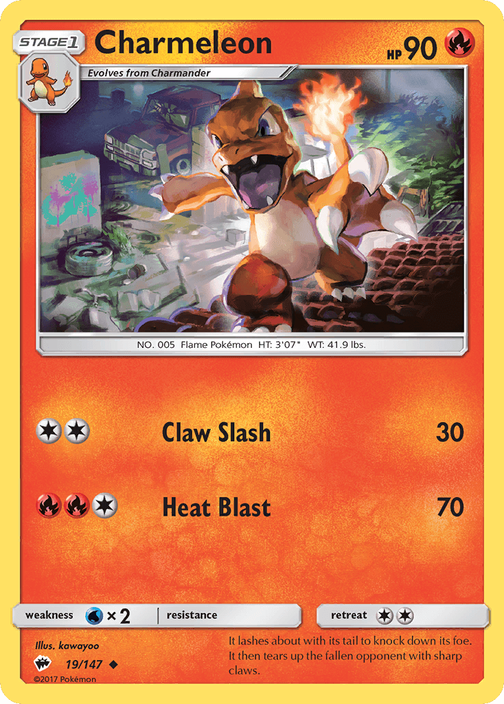 19, Fire, Normal, Reverse Holofoil, Sun & Moon: Burning Shadows, Uncommon, Water[×2] Charmeleon (19/147) [Sun & Moon: Burning Shadows] - Trading Card World