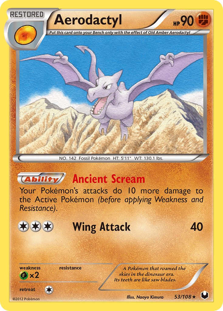 53, Black & White: Dark Explorers, Fighting, Grass[×2], Normal, Rare, Reverse Holofoil Aerodactyl (53/108) [Black & White: Dark Explorers] - Trading Card World