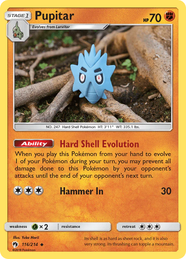 116, Fighting, Grass[×2], Normal, Reverse Holofoil, Sun & Moon: Lost Thunder, Uncommon Pupitar (116/214) [Sun & Moon: Lost Thunder] - Trading Card World