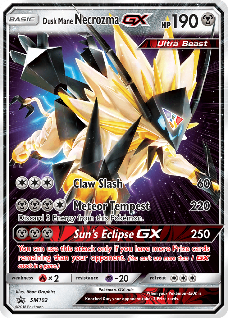 Black Star Promo, Fire[×2], Holofoil, Metal, Psychic[-20], SM102, Sun & Moon: Black Star Promos Dusk Mane Necrozma GX (SM102) [Sun & Moon: Black Star Promos] - Trading Card World
