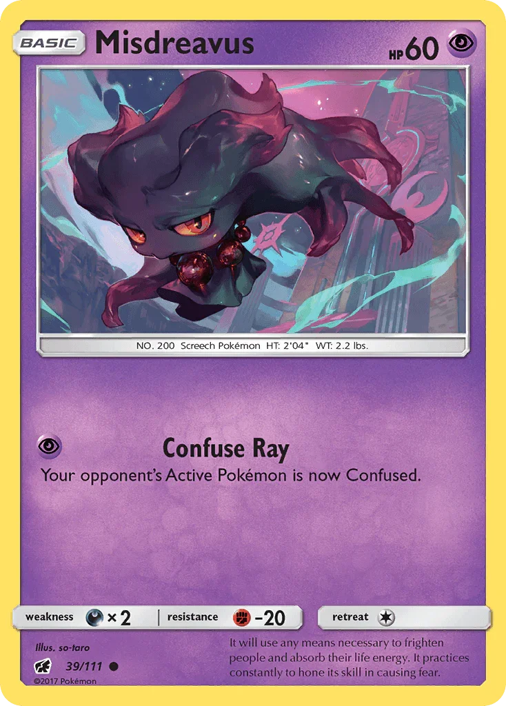 39, Common, Darkness[×2], Fighting[-20], Normal, Psychic, Reverse Holofoil, Sun & Moon: Crimson Invasion Misdreavus (39/111) [Sun & Moon: Crimson Invasion] - Trading Card World